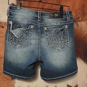 Miss Me Denim Shorts with Fleur-de-Lis Design